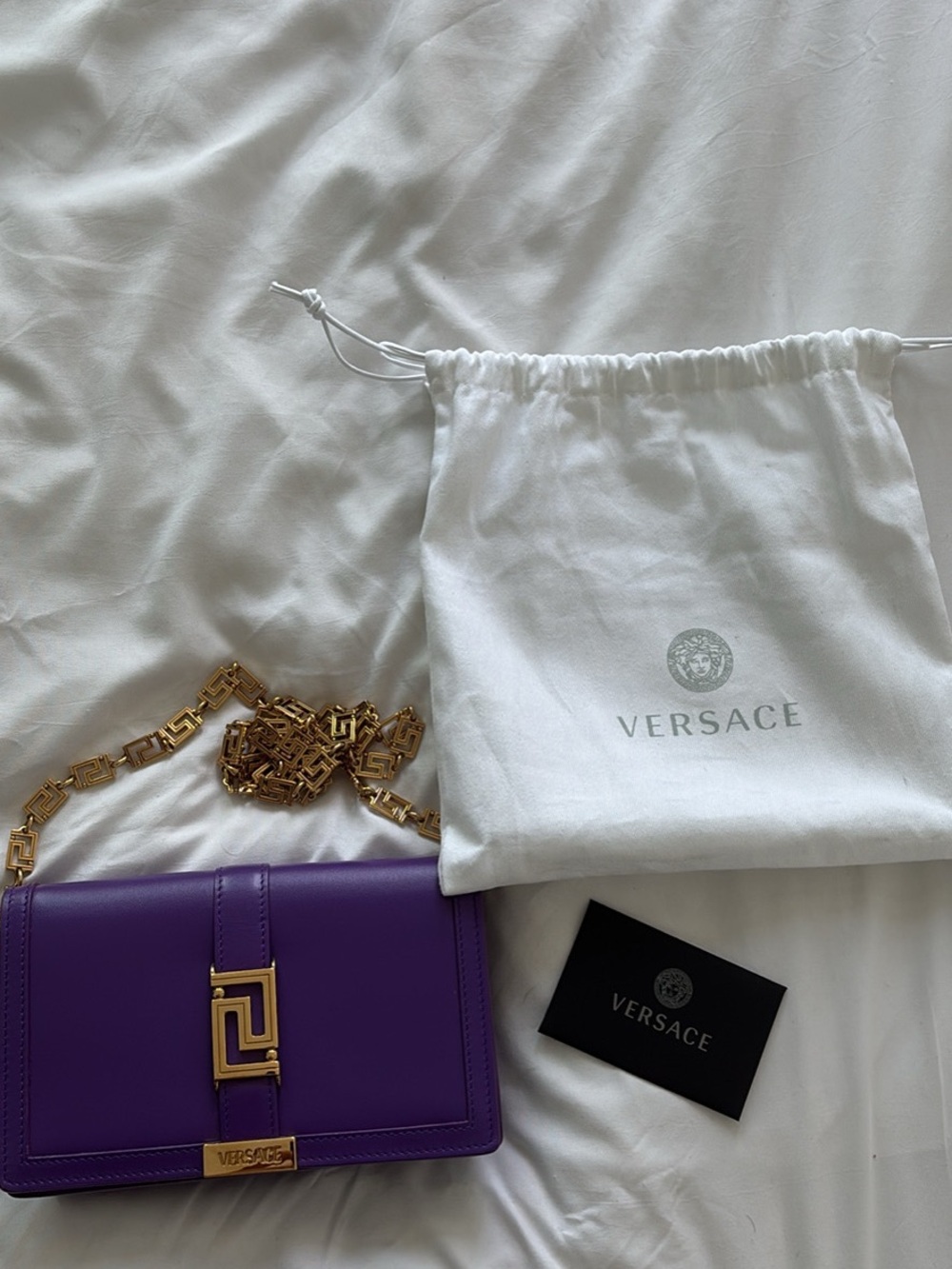 Versace Purple Leather Crossbody Bag with Gold Chain